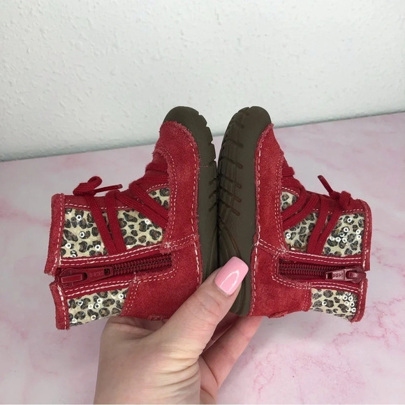 Stride Rite boots Holly leopard print and red suede side zip size 3 infant - Picture 12 of 13